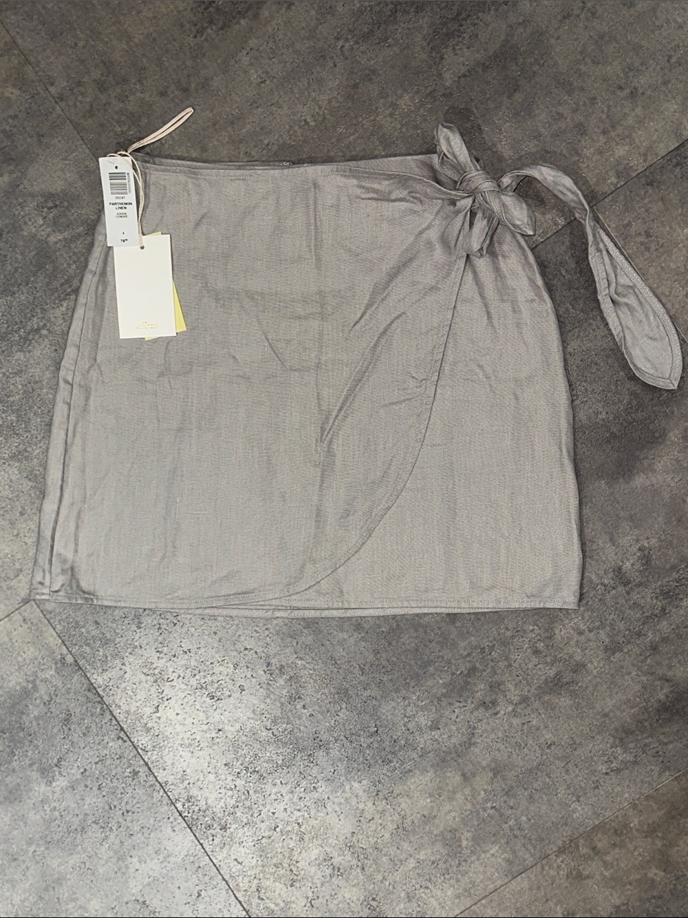 Wilfred Light Gray 100% Organic Linen Wrap Mini Skirt with Side Tie